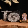 Antique Silver Bull DIY Hidden Knife Belt Buckle Cross Necklace Bundle Set sold by FloralTrip