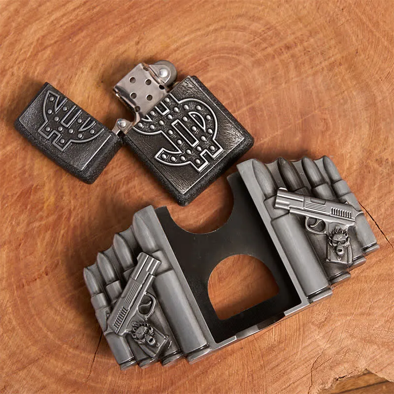 Men's DIY Silver Dual Guns & Bullets Leather Belt With Hidden Lighter sold by FloralTrip product image thumbnail 5