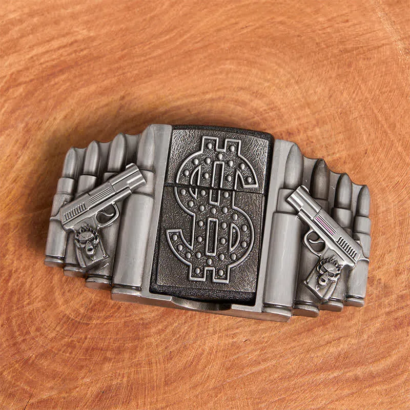 Men's DIY Silver Dual Guns & Bullets Leather Belt With Hidden Lighter sold by FloralTrip product image thumbnail 4
