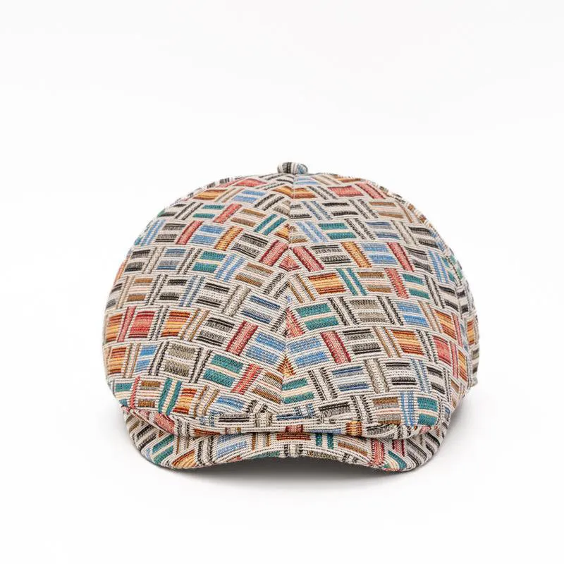 Artistic Retro Colored Jacquard Checkered Beret Hat sold by FloralTrip product image thumbnail 2