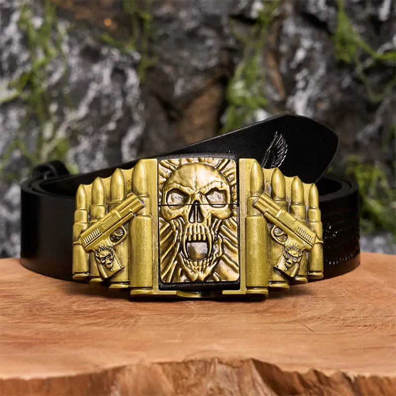 Men's DIY Bronze Scary Skull Head Leather Belt With Hidden Lighter sold by FloralTrip product image thumbnail 3