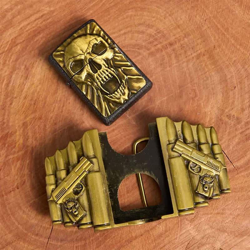 Men's DIY Bronze Scary Skull Head Leather Belt With Hidden Lighter sold by FloralTrip product image thumbnail 5