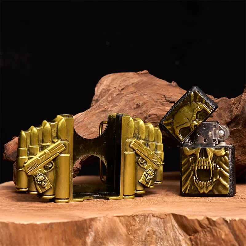 Men's DIY Bronze Scary Skull Head Leather Belt With Hidden Lighter sold by FloralTrip product image thumbnail 2