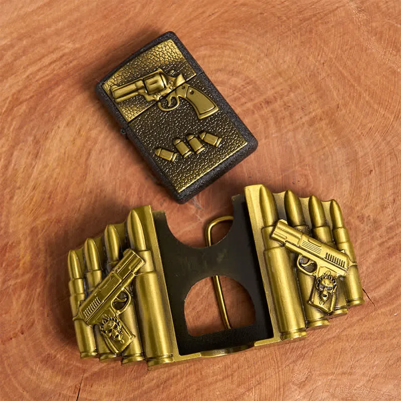 Men's DIY Bronze Loaded Gun Pattern Leather Belt With Hidden Lighter sold by FloralTrip product image thumbnail 5