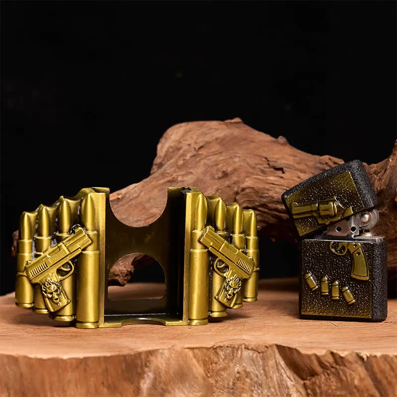 Men's DIY Bronze Loaded Gun Pattern Leather Belt With Hidden Lighter sold by FloralTrip product image thumbnail 2