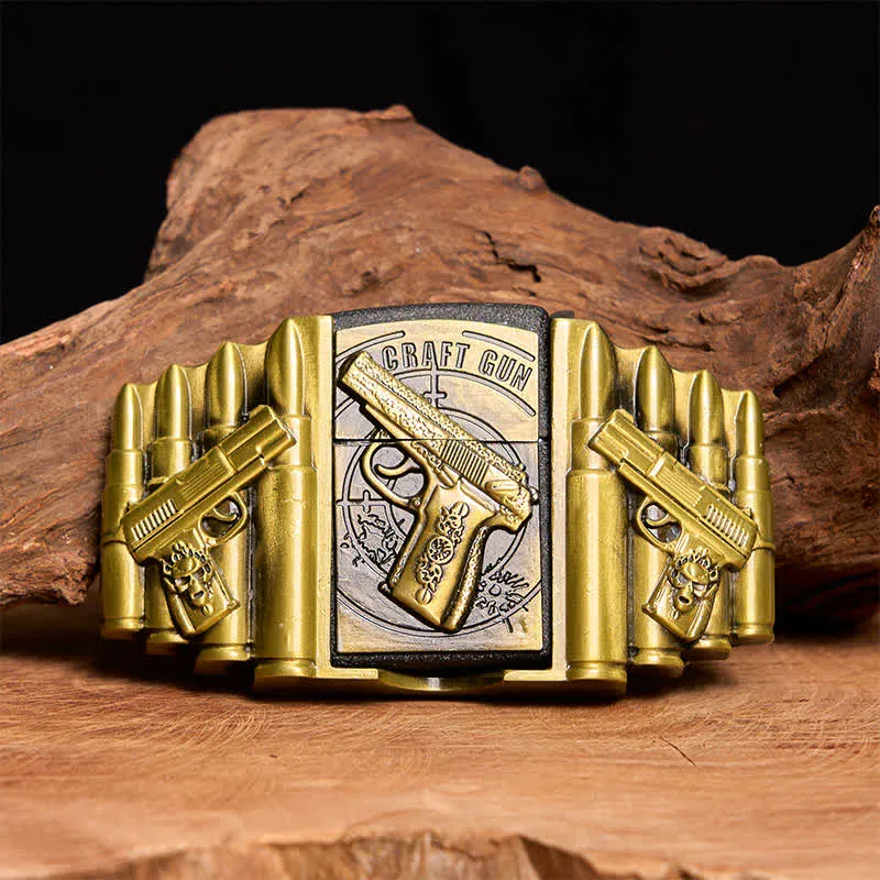 Men's DIY Bronze Gun & Bullet Pattern Leather Belt with Hidden Lighter sold by FloralTrip