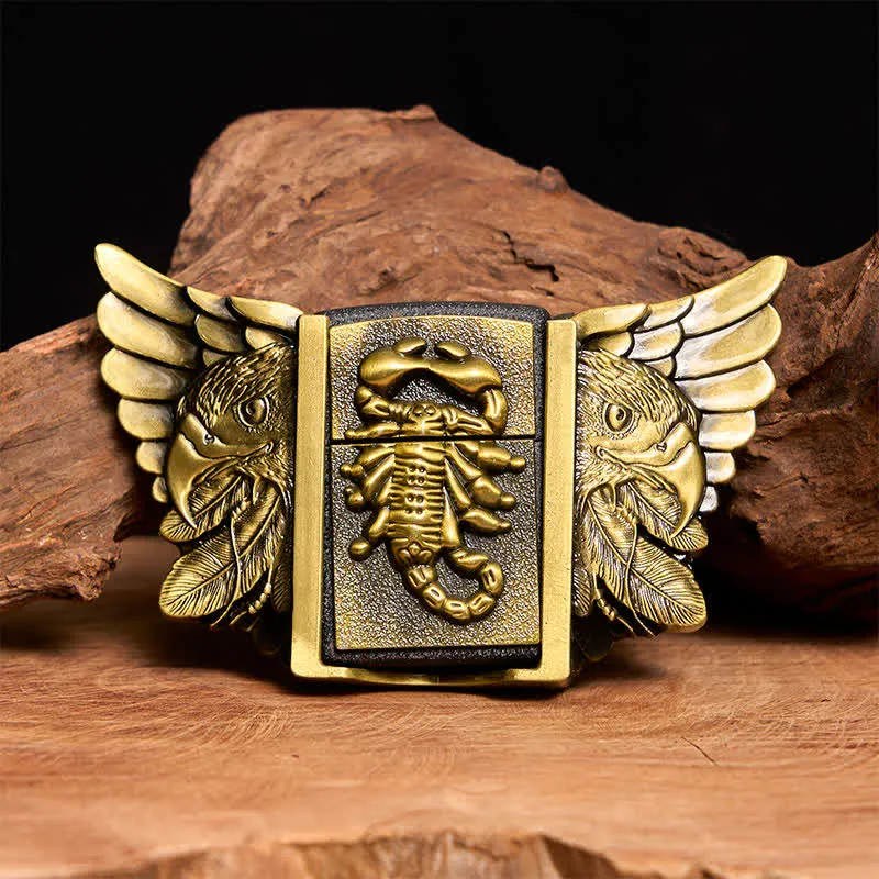 Men's DIY Bronze Scopion & Eagle Leather Belt With Hidden Lighter sold by FloralTrip