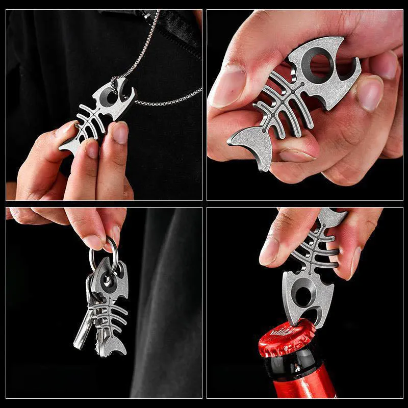 Titanium Alloy EDC-Tool Fishbone Shaped Bottle Opener Keychain sold by FloralTrip product image thumbnail 4