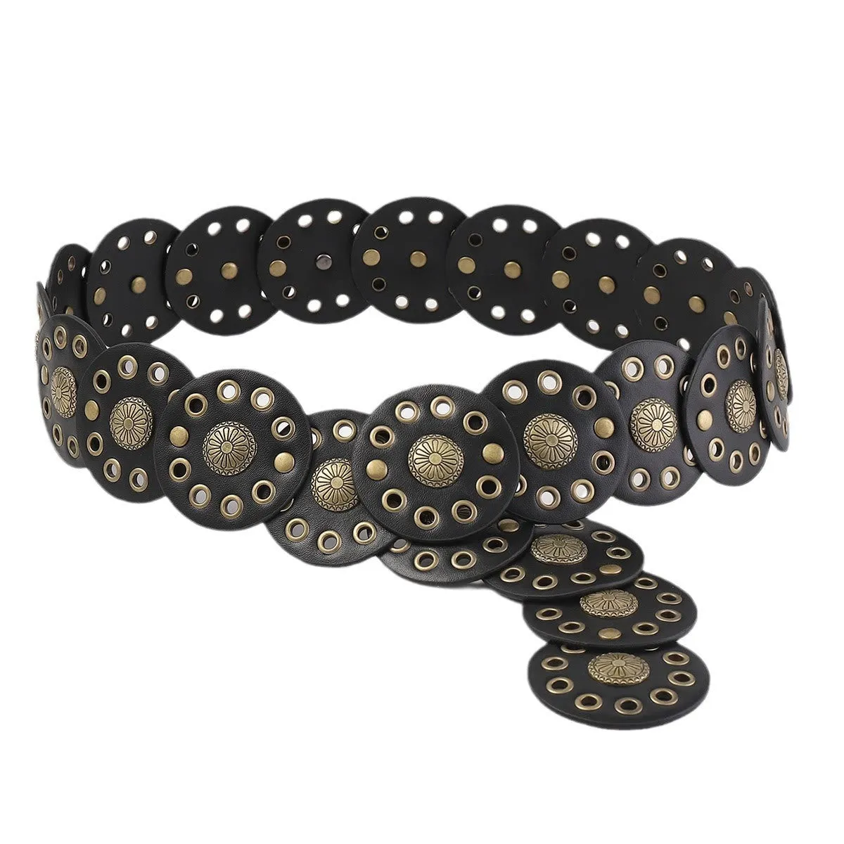 Black Circular Retro Hollow Women's Leather Belt sold by FloralTrip product image thumbnail 3