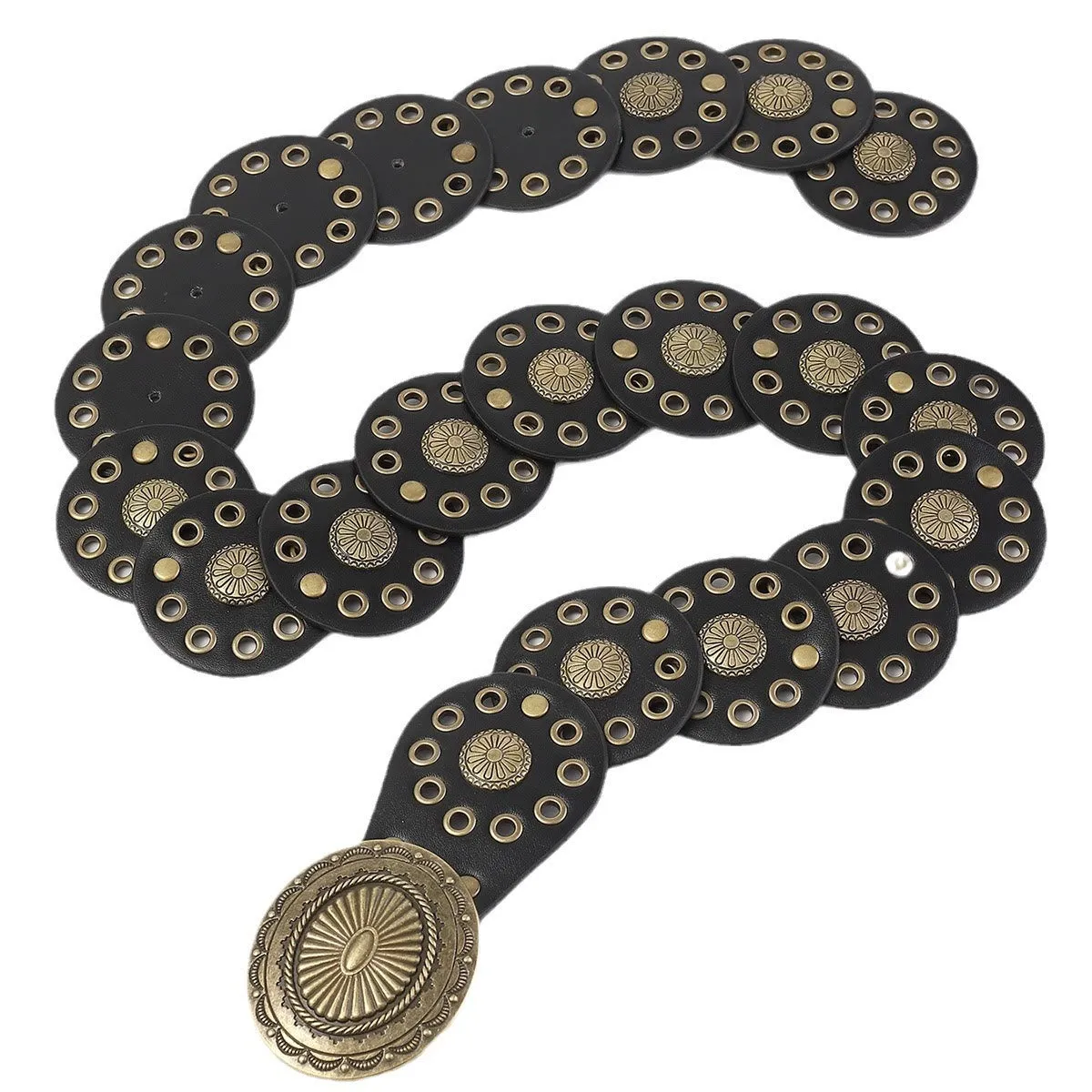 Women's Retro Western Personalized Splicing Round Black Leather Belt sold by FloralTrip product image thumbnail 4