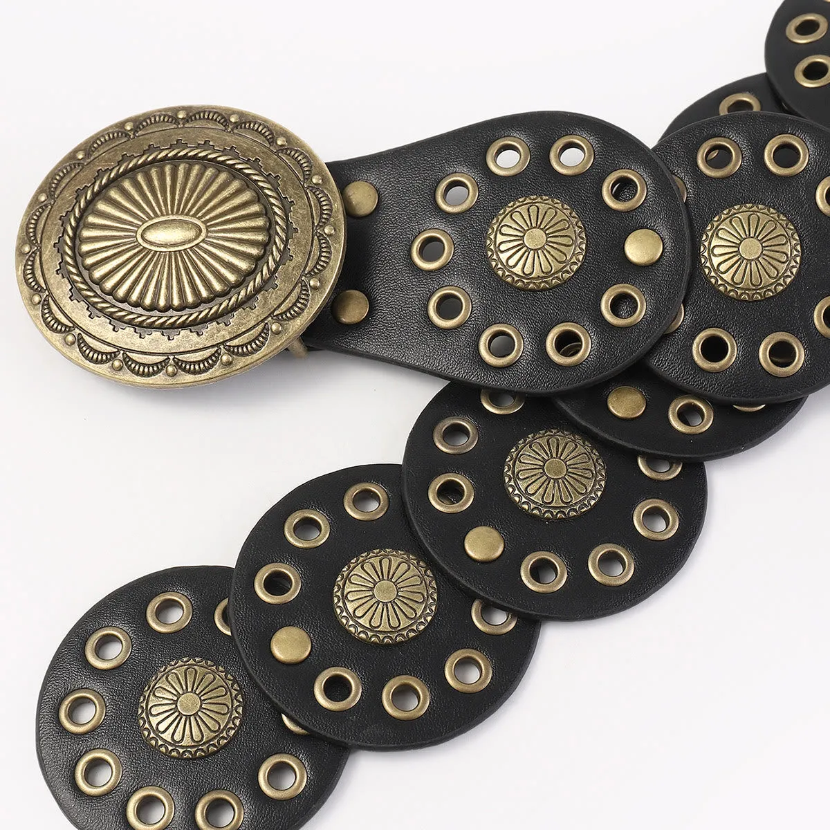 Women's Retro Western Personalized Splicing Round Black Leather Belt sold by FloralTrip product image thumbnail 5