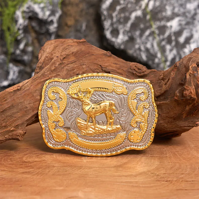 Gold Deer DIY Western Cowboy Buckle Leather Belt sold by FloralTrip