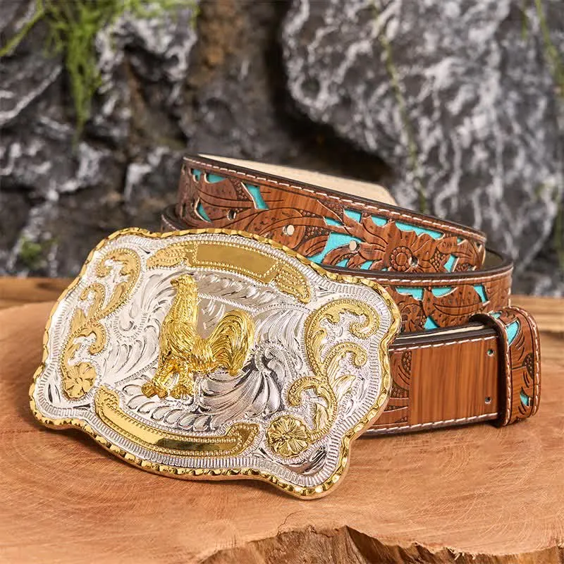 Gold Rooster DIY Western Cowboy Buckle Leather Belt sold by FloralTrip product image thumbnail 5