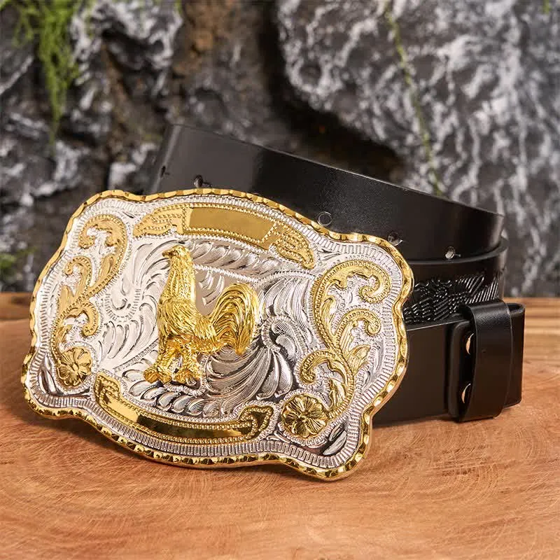 Gold Rooster DIY Western Cowboy Buckle Leather Belt sold by FloralTrip product image thumbnail 2