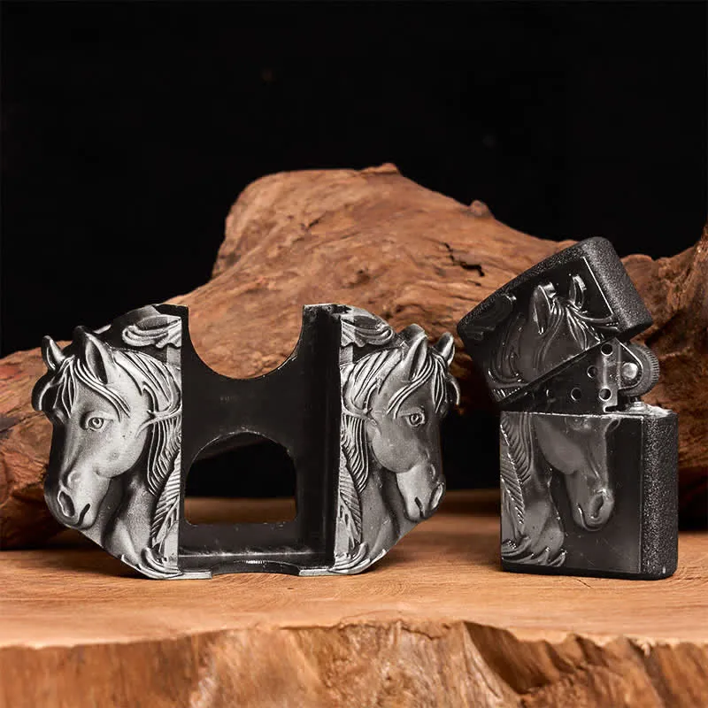 Men's DIY Silver Triple Horses Leather Belt With Hidden Lighter sold by FloralTrip product image thumbnail 2