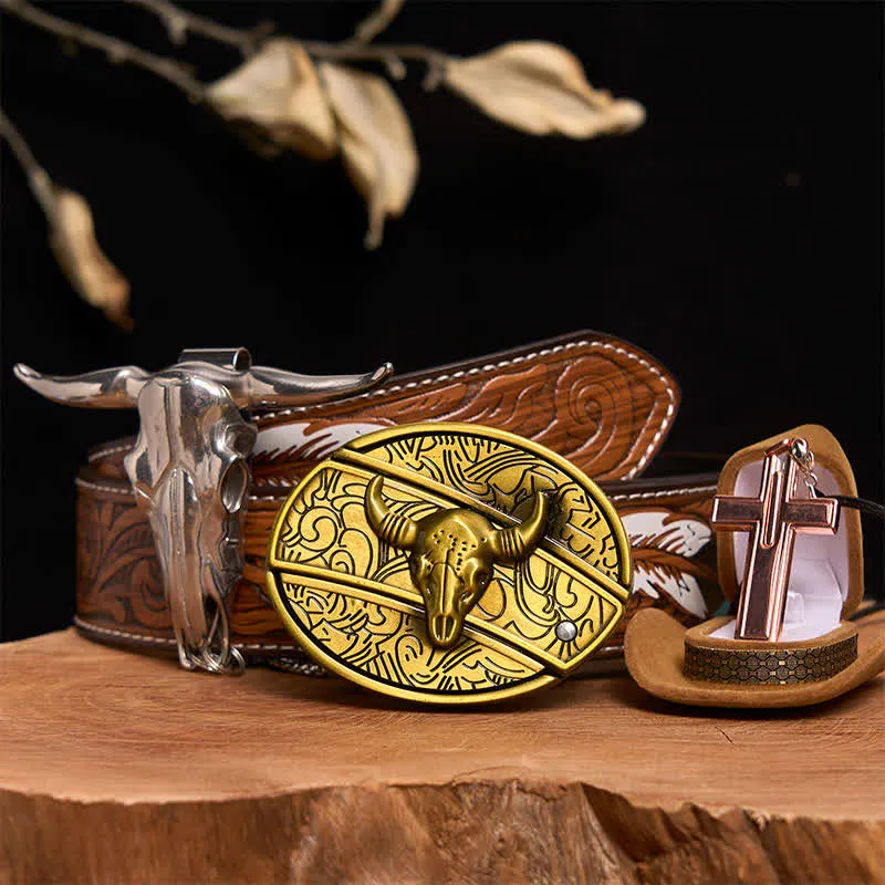Bronze Bull DIY Hidden Knife Belt Buckle Cross Necklace Bundle Set sold by FloralTrip