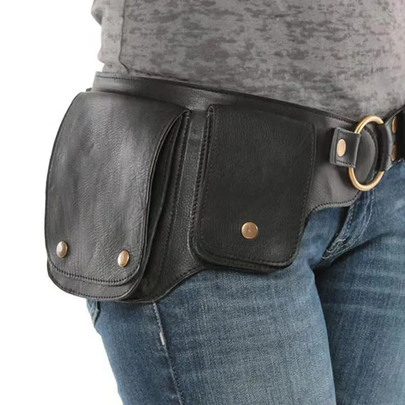 Unisex Retro Phone-Storage Button Leather Belt Bag sold by FloralTrip