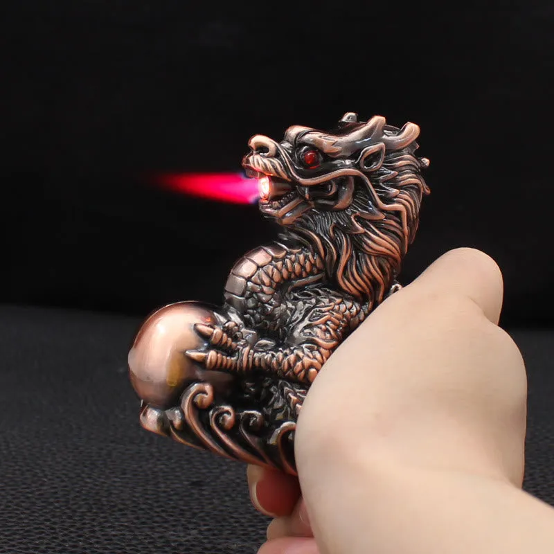Embossed Dragon Playing Pearl Windproof Butane Lighter sold by FloralTrip