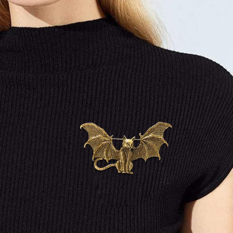 Halloween Gold & Silver Winged Cat Shaped Brooch Accessory sold by FloralTrip product image thumbnail 2