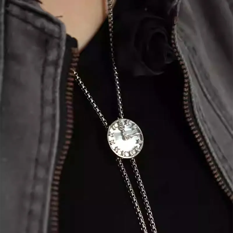 Unisex Vintage Silver Stationary Clock Design Bolo Tie sold by FloralTrip