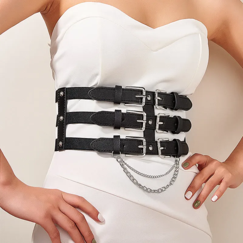 Creative Three Row Buckle Punk Style Women's Corset Belt sold by FloralTrip