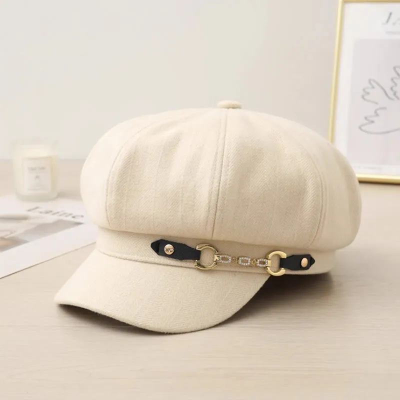 Fashion Winter Women's Beret Hat With Metal Buckle Chain sold by FloralTrip product image thumbnail 3