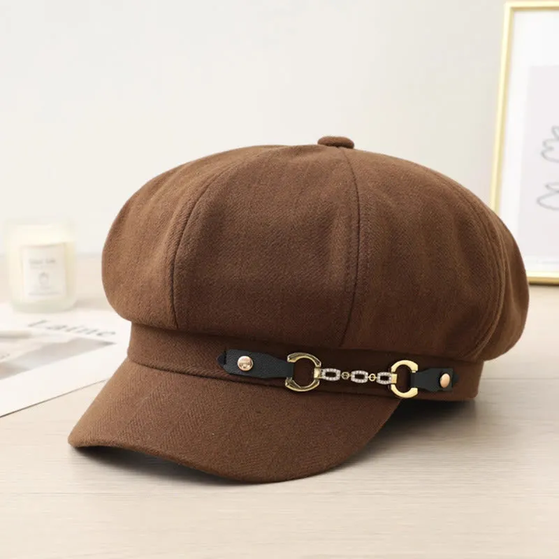 Fashion Winter Women's Beret Hat With Metal Buckle Chain sold by FloralTrip product image thumbnail 4