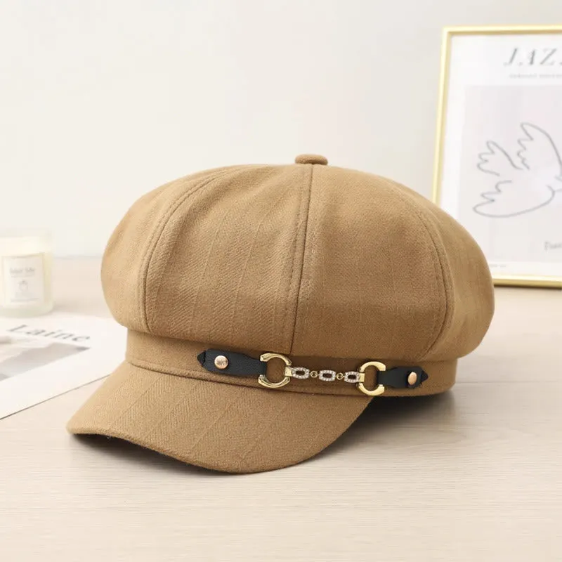 Fashion Winter Women's Beret Hat With Metal Buckle Chain sold by FloralTrip