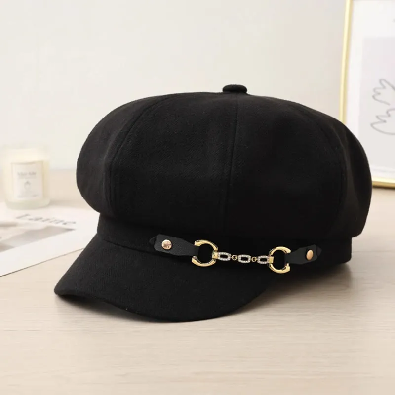 Fashion Winter Women's Beret Hat With Metal Buckle Chain sold by FloralTrip product image thumbnail 2
