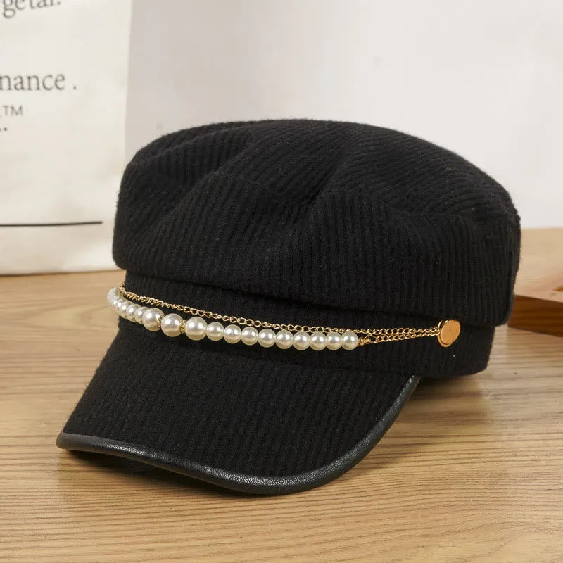 Exquisite Pearl Chain Women's Winter Beret Hat sold by FloralTrip