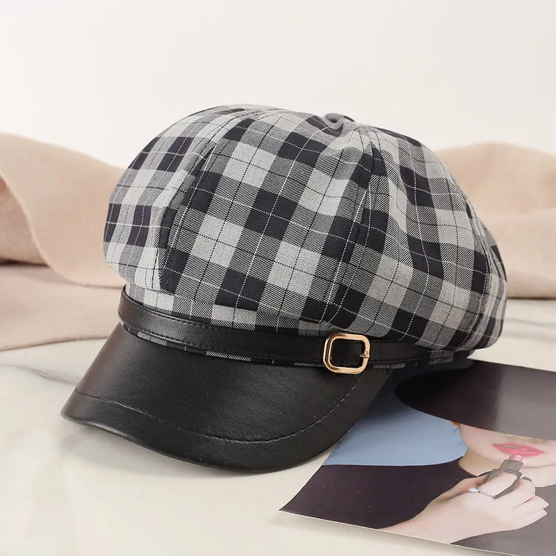 Retro Color Blocking Metal Buckle Women's Beret Hat sold by FloralTrip