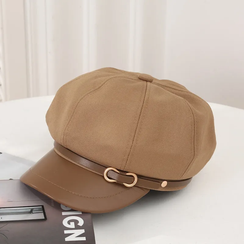 British Style Leather Brim Buckle Women's Beret sold by FloralTrip