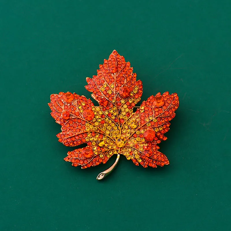 Exquisite Maple Leaf Shaped Crystal Brooch Accessory sold by FloralTrip