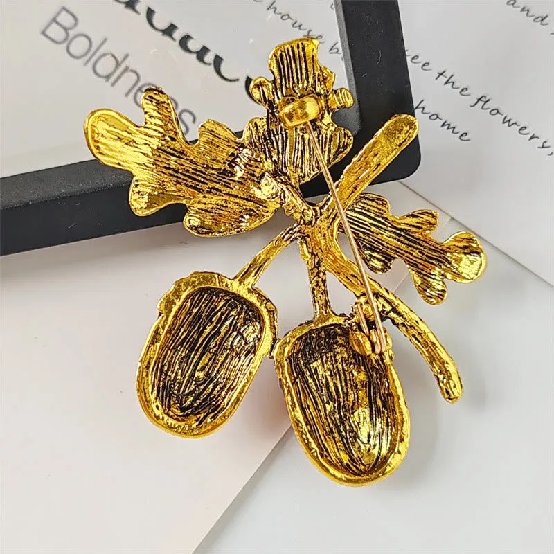 Antique Gold Diamond Studded Hazelnut Metal Brooch sold by FloralTrip product image thumbnail 3