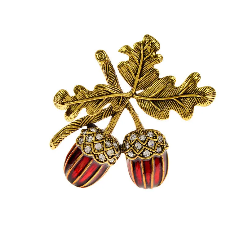 Antique Gold Diamond Studded Hazelnut Metal Brooch sold by FloralTrip product image thumbnail 4