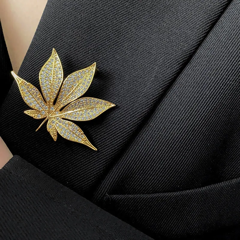 Golden Fashion Zircon Maple Leaf Metal Brooch sold by FloralTrip product image thumbnail 2