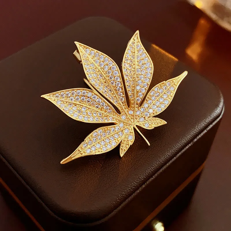 Golden Fashion Zircon Maple Leaf Metal Brooch sold by FloralTrip product image thumbnail 3