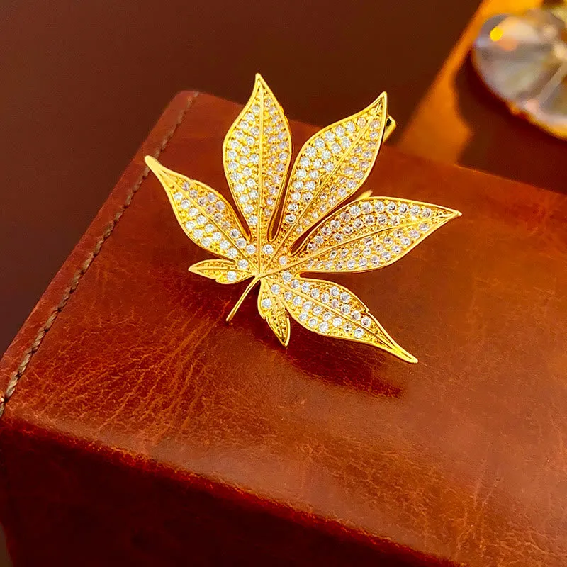 Golden Fashion Zircon Maple Leaf Metal Brooch sold by FloralTrip