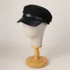 Unisex Winter Fashion PU Brim Flat Top Beret Hat sold by FloralTrip