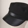 Unisex Winter Fashion PU Brim Flat Top Beret Hat sold by FloralTrip