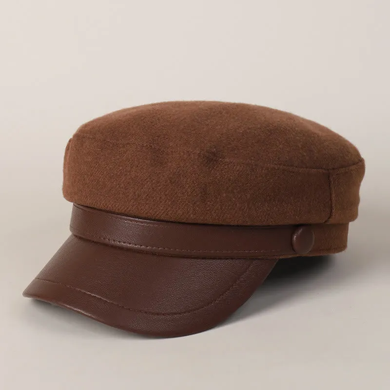 Unisex Winter Fashion PU Brim Flat Top Beret Hat sold by FloralTrip