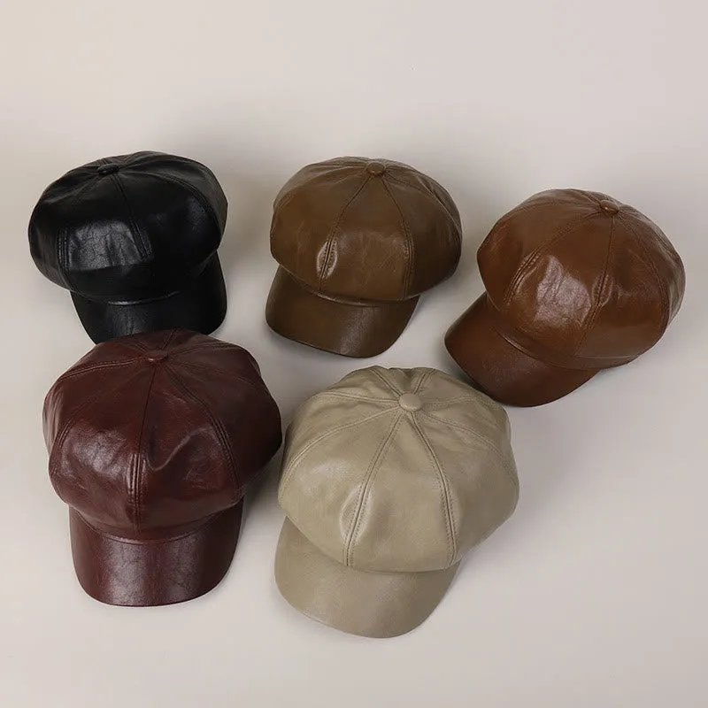 Women's Winter Retro Leather Beret Hat sold by FloralTrip product image thumbnail 4