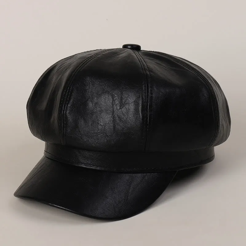 Women's Winter Retro Leather Beret Hat sold by FloralTrip product image thumbnail 5