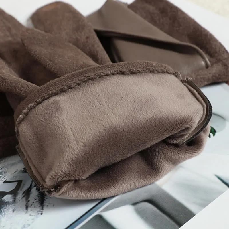 Women's Solid Color Warm Fleece Lined Sueded Gloves sold by FloralTrip product image thumbnail 4