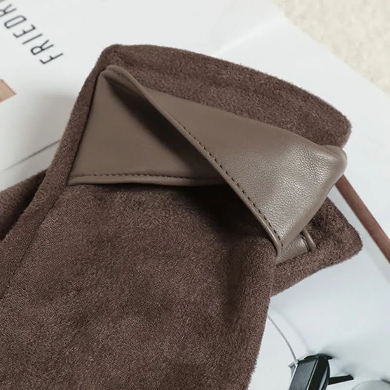 Women's Solid Color Warm Fleece Lined Sueded Gloves sold by FloralTrip product image thumbnail 5