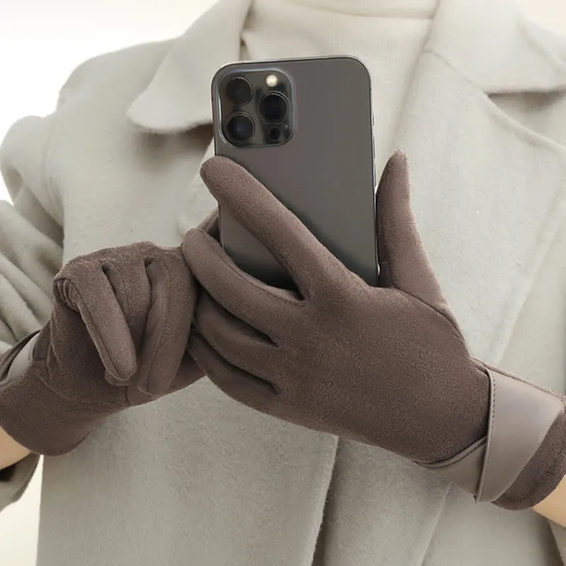 Women's Solid Color Warm Fleece Lined Sueded Gloves sold by FloralTrip product image thumbnail 2