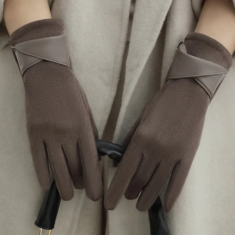 Women's Solid Color Warm Fleece Lined Sueded Gloves sold by FloralTrip product image thumbnail 3
