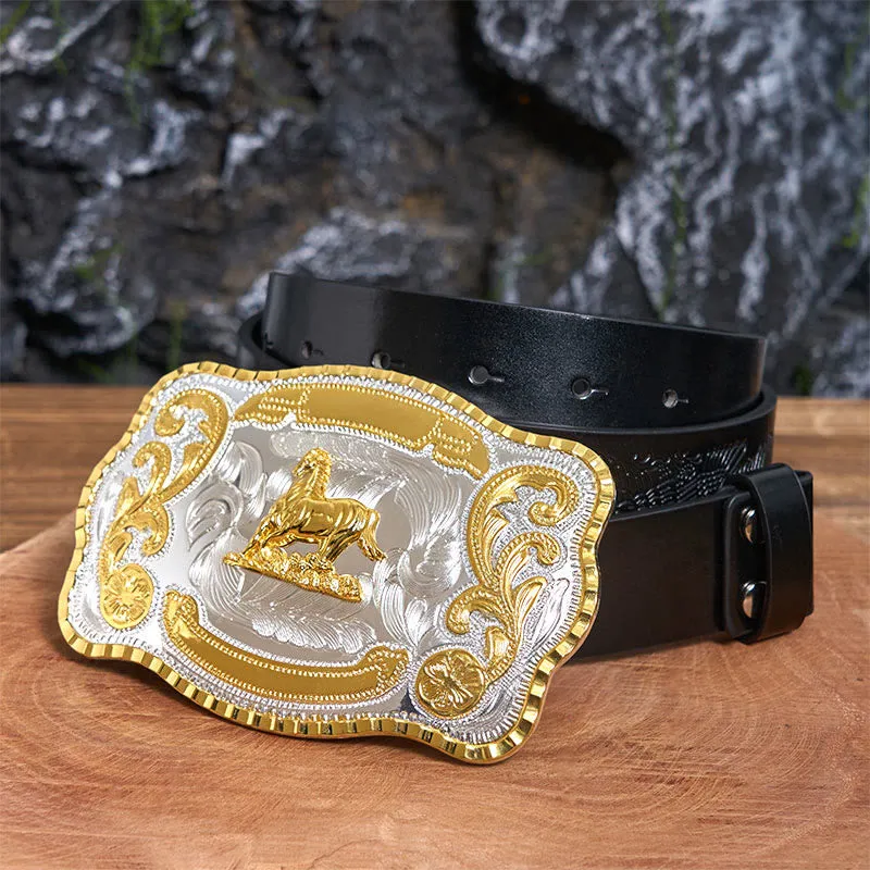 Golden Gallant Horse DIY Cowboy Buckle Leather Belt sold by FloralTrip product image thumbnail 2
