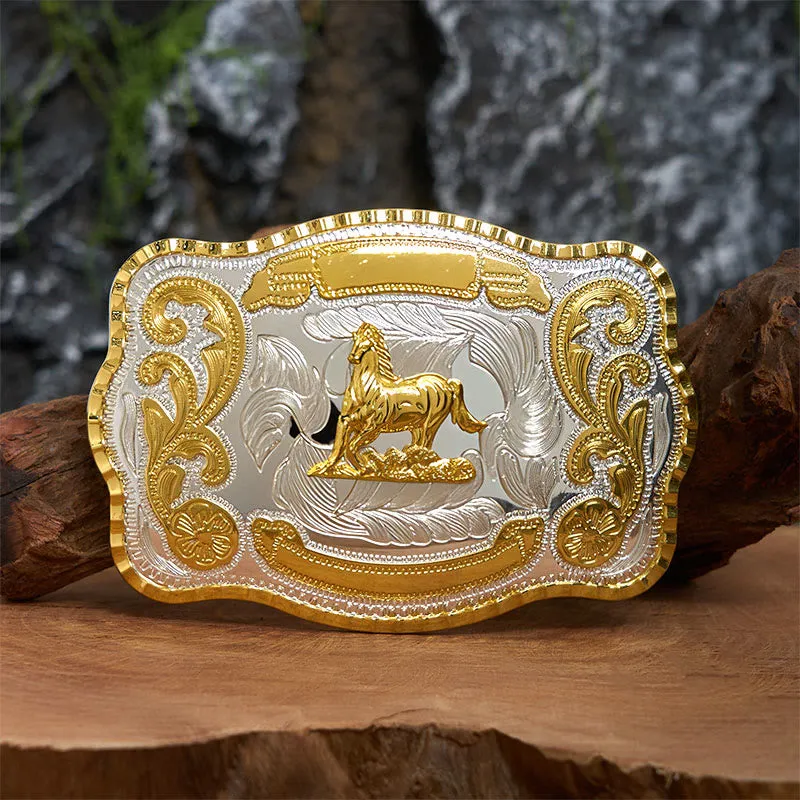 Golden Gallant Horse DIY Cowboy Buckle Leather Belt sold by FloralTrip