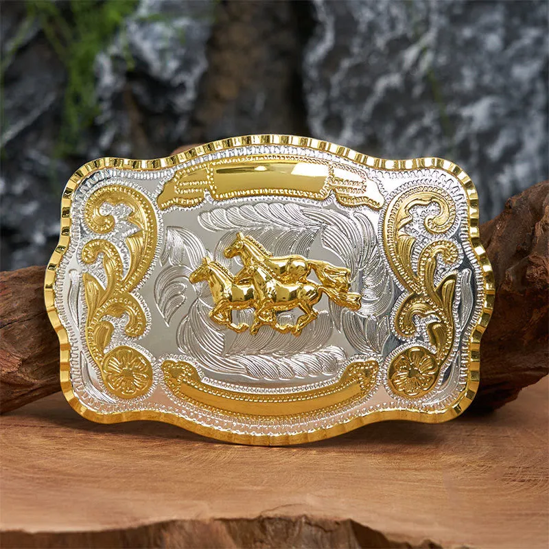 Three Galloping Horses DIY Cowboy Buckle Leather Belt sold by FloralTrip